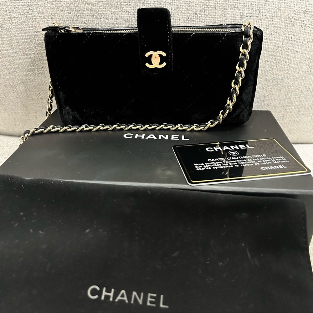 Chanel Black Quilted Velvet O-Phone Shoulder Bag